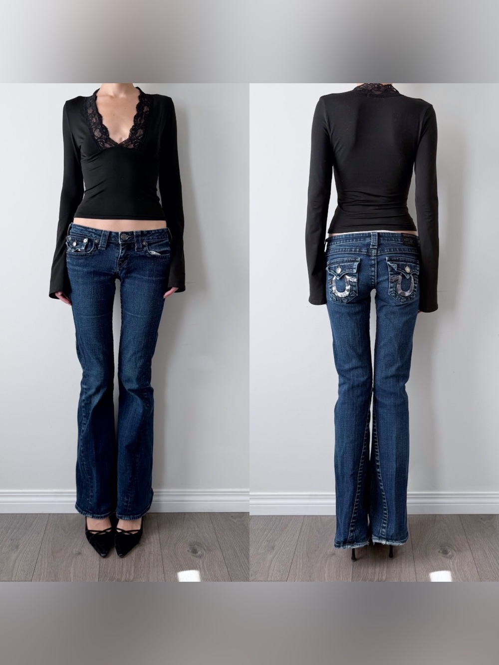 Y2K true religion dark wash low rise flared jeans